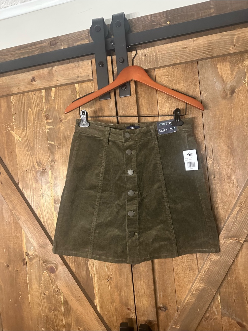 NWT Olive Green Button-Front Corduroy Mini Skirt